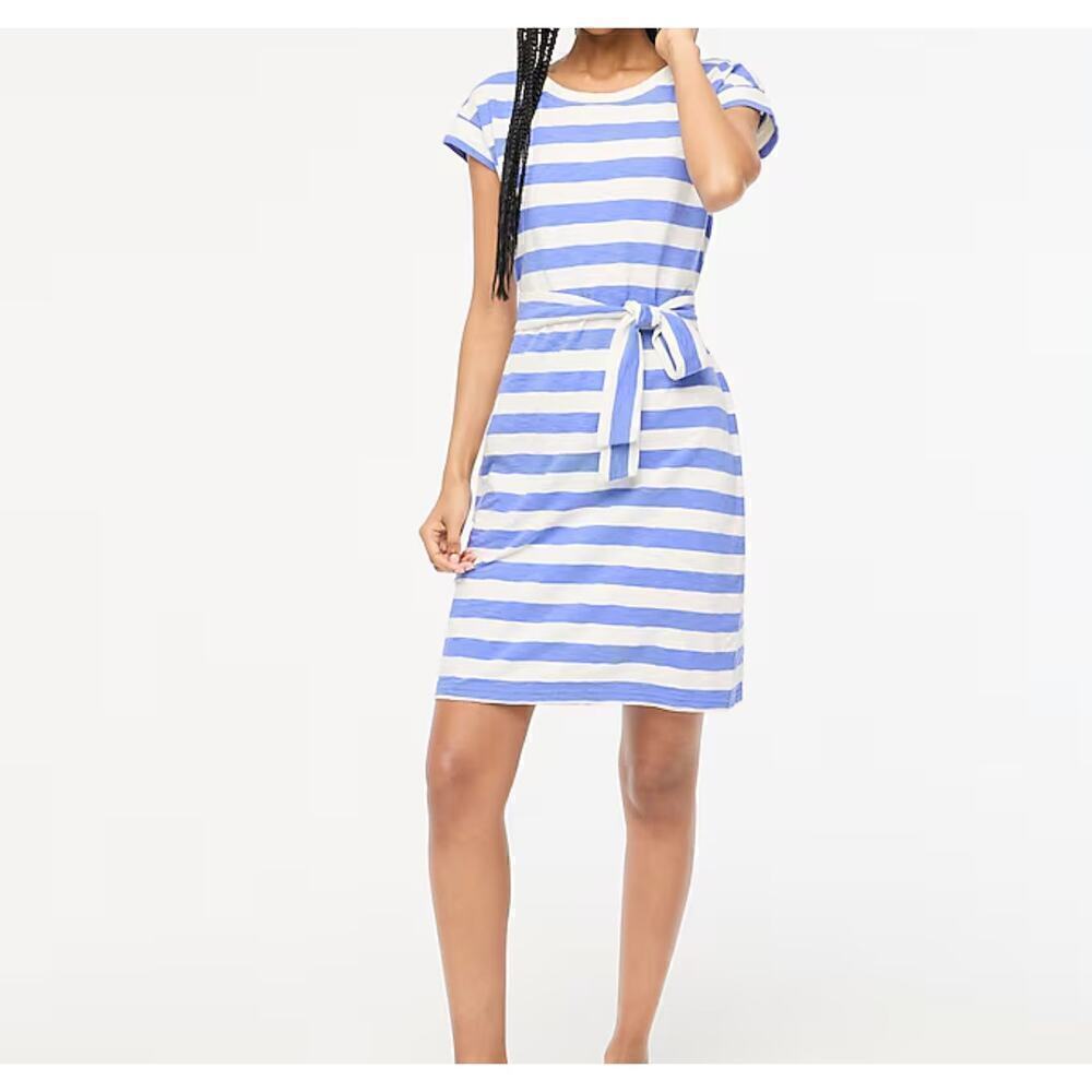 J.Crew Factory Women's striped tie-waist T-shirt dress Lilac Ivory Size XXL